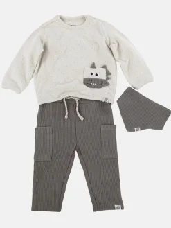 Baby Jungen 3er Set, bestehend aus Pulli, Hose und Lätzchen
