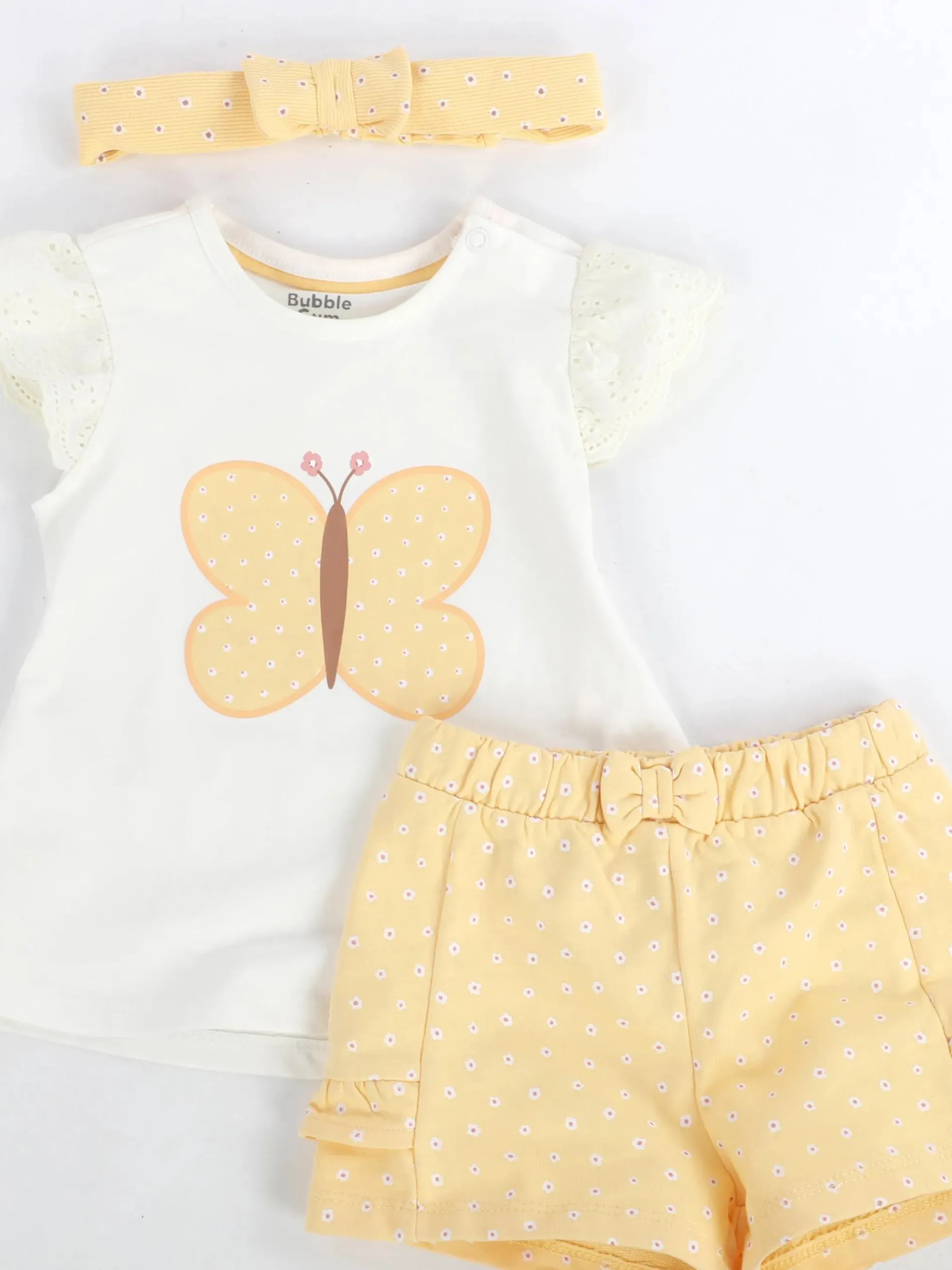 Baby Mädchen 3er Set, best. aus Top, Hose und Stirnband