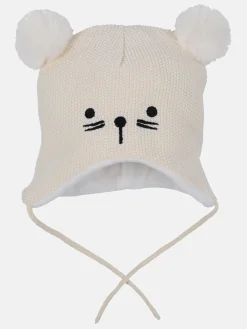 Baby Mütze mit Stickerei und Pompoms