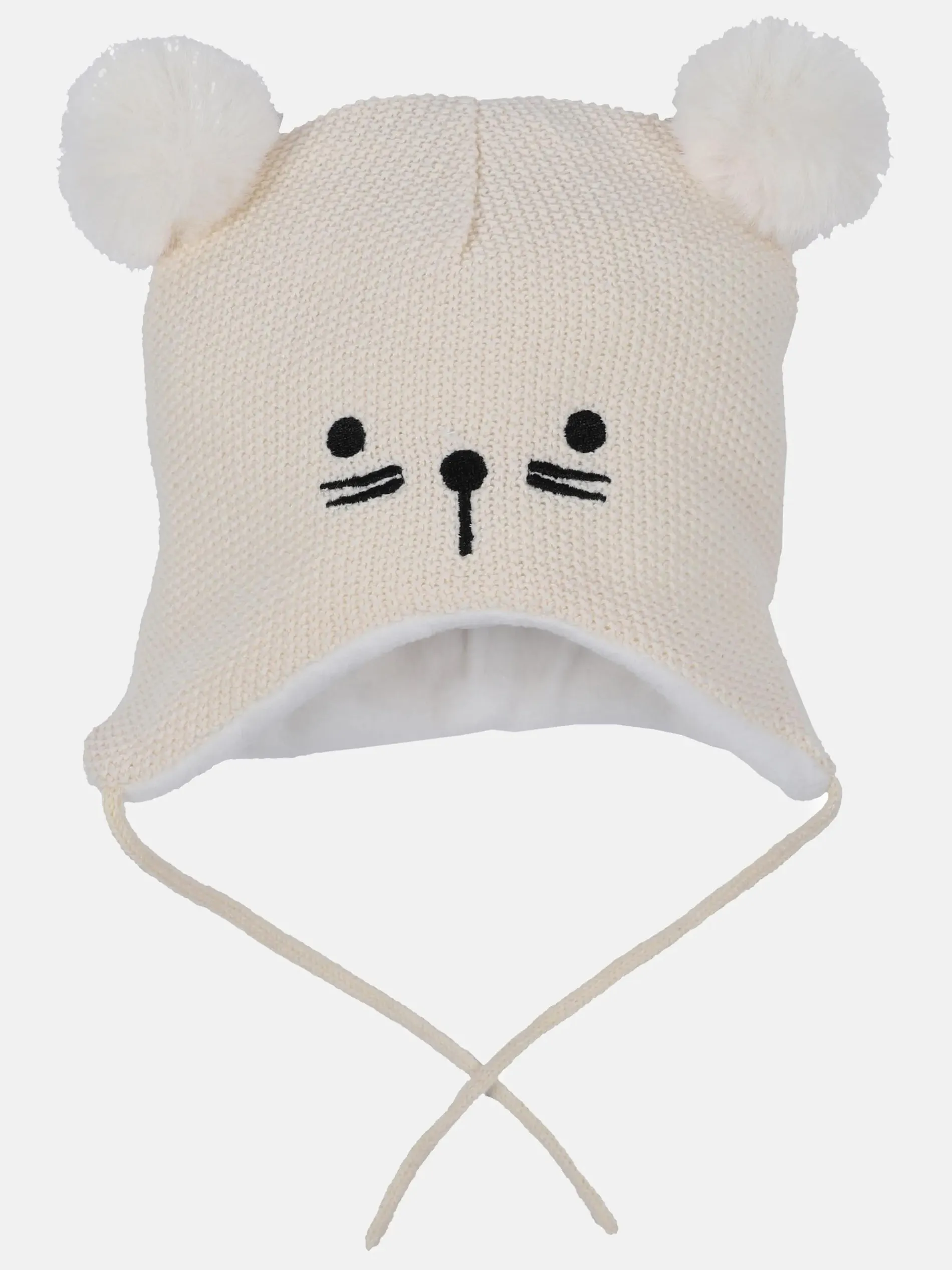 Baby Mütze mit Stickerei und Pompoms