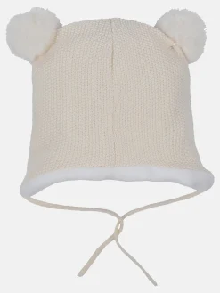 Baby Mütze mit Stickerei und Pompoms