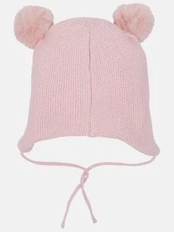 Baby Mütze mit Stickerei und Pompoms