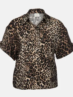 Damen Bluse im Leoprint mit kurzem Arm