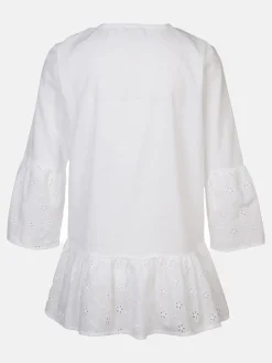Damen Bluse mit Lochstickerei und 3/4 Ärmel