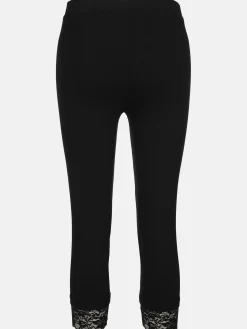 Damen Capri Leggings mit Spitzenbesatz