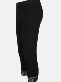 Damen Capri Leggings mit Spitzenbesatz