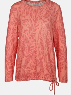 Damen Flauschshirt mit Blätterprint