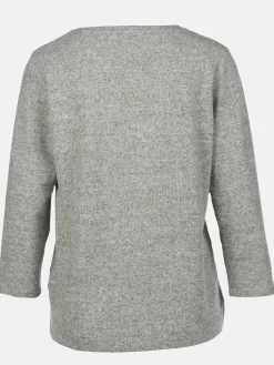 Damen Flauschshirt mit Print und Glitzersteinchen