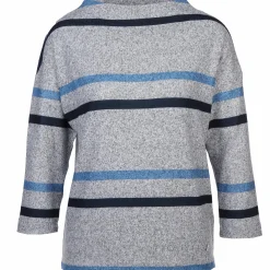 Damen Flauschshirt mit Streifen und 3/4 Arm