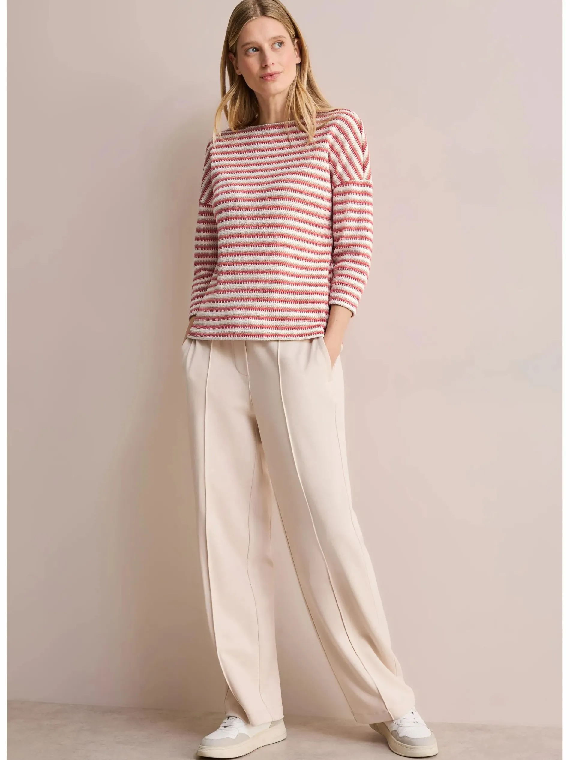 Damen gestreiftes Strick-Look Shirt