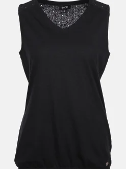 Damen Jerseytop mit Spitzenpasse