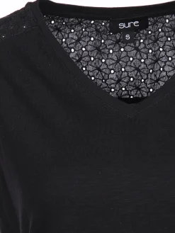 Damen Jerseytop mit Spitzenpasse