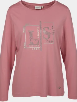 Damen Langarmshirt mit Glitzerprint und Glitzernieten