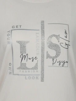 Damen Langarmshirt mit Glitzerprint und Glitzernieten