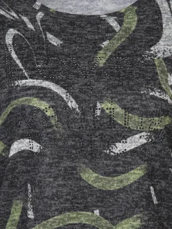 Damen Print Flauschshirt mit Strasssteinchen