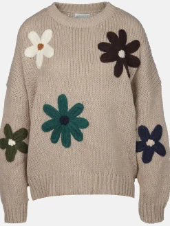 Damen Strickpullover mit Blumen
