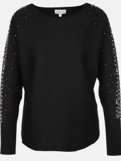 Damen Strickpullover mit Zierperlen und Glitzersteinchen