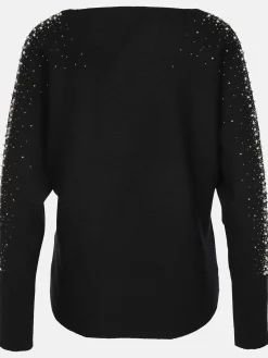 Damen Strickpullover mit Zierperlen und Glitzersteinchen