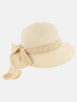 Damen Strohhut mit bedrucktem Band