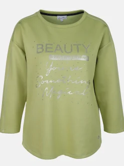 Damen Sweatshirt mit Glitzersteinchen und Glitzerprint