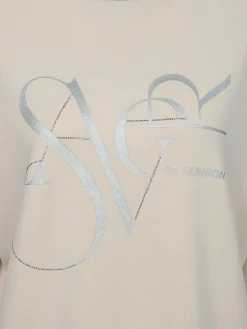 Damen Sweatshirt mit Glitzerprint und Strassbesatz