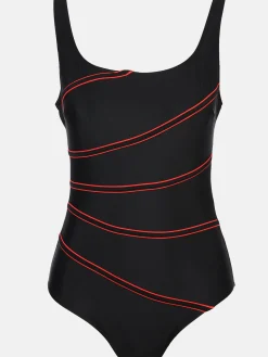 Große Größen Badeanzug mit farbigen Paspelstreifen