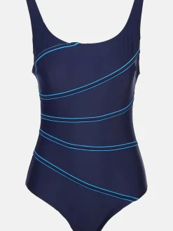 Große Größen Badeanzug mit farbigen Paspelstreifen