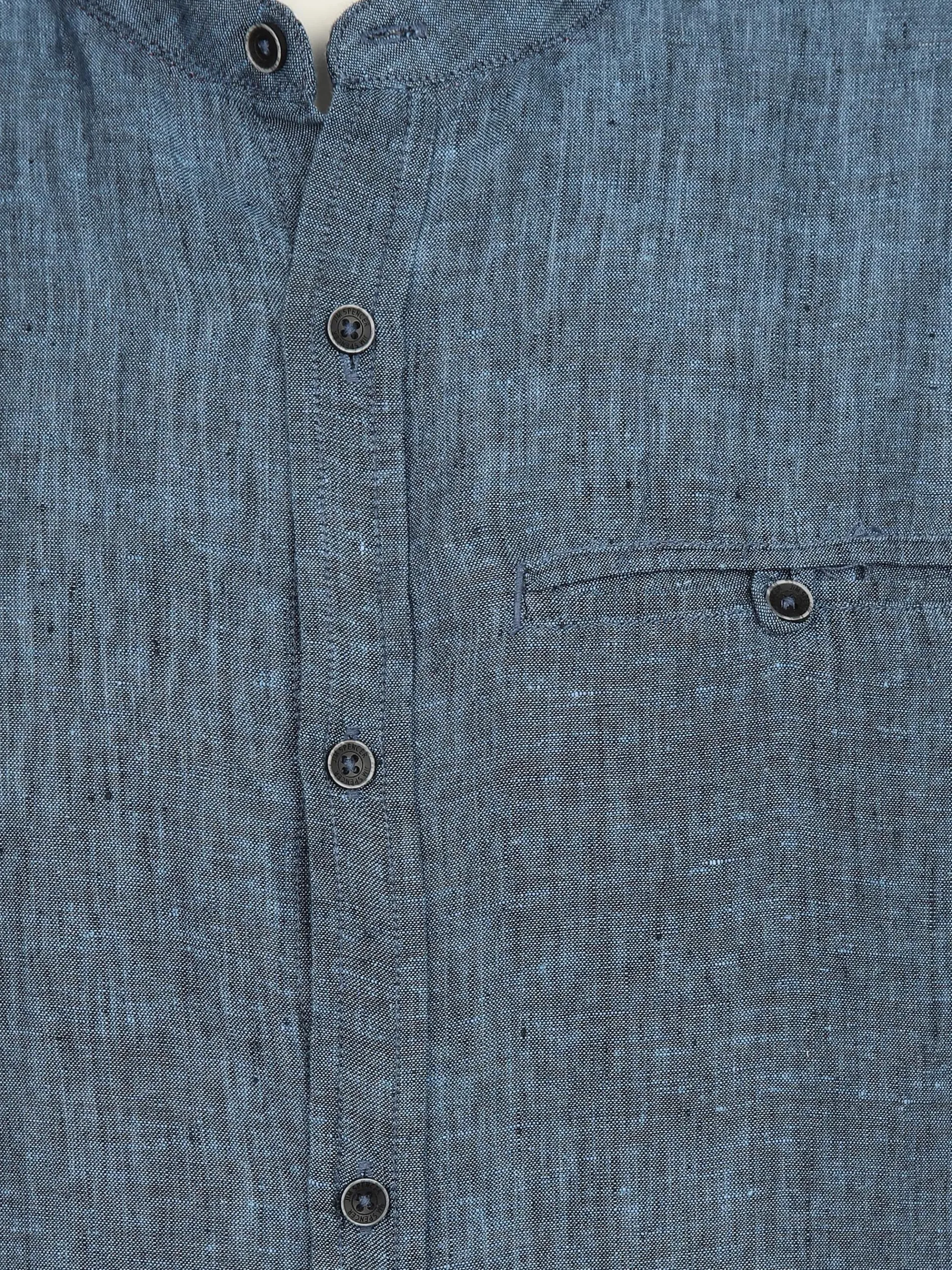 Herren Leinenhemd mit Stehkragen