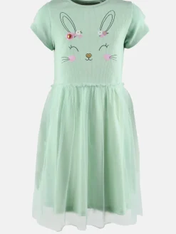 Mädchen Kleid mit Hasenprint und Chiffonüberrock