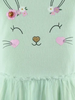 Mädchen Kleid mit Hasenprint und Chiffonüberrock