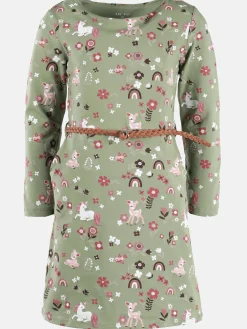 Mädchen Kleid mit Minimalprint und Gürtel