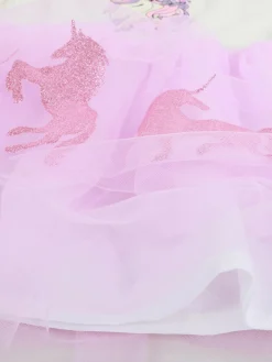 Mädchen Kleid mit Tüllüberrock und Einhornprint