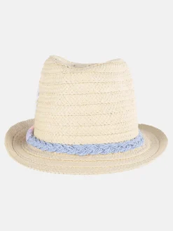 Mädchen Strohhut mit Bastblumen und Zierband