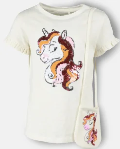 Mädchen T-Shirt mit kleiner Tasche und Paillettenprint