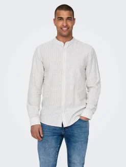 Only&Sons ONSCAIDEN LS MAO STRIPE LINEN Baumwollhemd