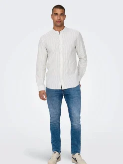 Only&Sons ONSCAIDEN LS MAO STRIPE LINEN Baumwollhemd
