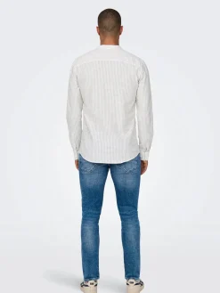 Only&Sons ONSCAIDEN LS MAO STRIPE LINEN Baumwollhemd