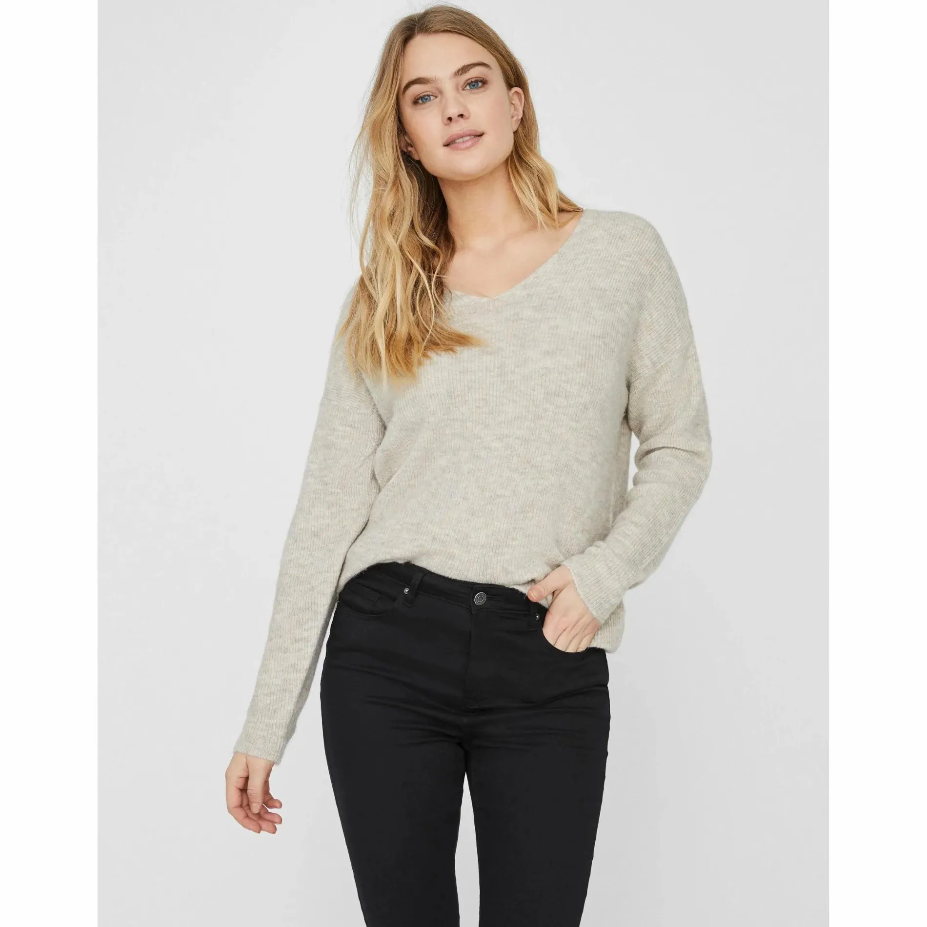 Vero Moda VMCREWLEFILE LS V-NEC Strickpullover