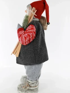 Weihnachtsmann stehend mit Skiern und Päckchen 60cm